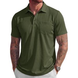 image:imageMAGCOMSEN Mens Polo Shirts Short Sleeve Cotton Pique Golf Shirts with Pocket Casual Performance Moisture Wicking PolosArmy Green