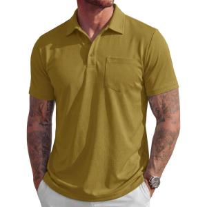 image:imageMAGCOMSEN Mens Polo Shirts Short Sleeve Cotton Pique Golf Shirts with Pocket Casual Performance Moisture Wicking PolosBrown