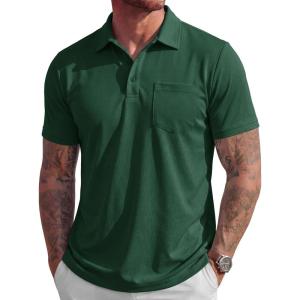 image:imageMAGCOMSEN Mens Polo Shirts Short Sleeve Cotton Pique Golf Shirts with Pocket Casual Performance Moisture Wicking PolosDark Green