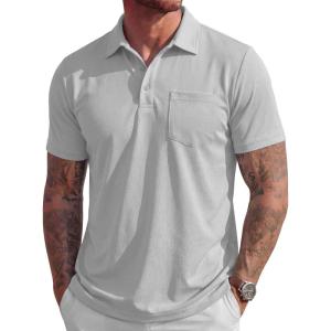 image:imageMAGCOMSEN Mens Polo Shirts Short Sleeve Cotton Pique Golf Shirts with Pocket Casual Performance Moisture Wicking PolosLite Gray