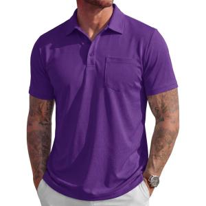image:imageMAGCOMSEN Mens Polo Shirts Short Sleeve Cotton Pique Golf Shirts with Pocket Casual Performance Moisture Wicking PolosPurple