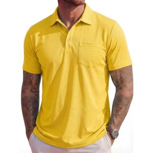 image:imageMAGCOMSEN Mens Polo Shirts Short Sleeve Cotton Pique Golf Shirts with Pocket Casual Performance Moisture Wicking PolosYellow