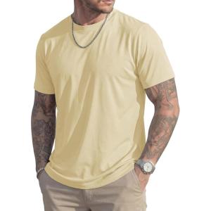 image:imageMAGCOMSEN Mens TShirts Short Sleeve UPF 50 Lightweight Moisture Wicking Basic Crewneck Casual Summer Cooling T ShirtLight Apricot