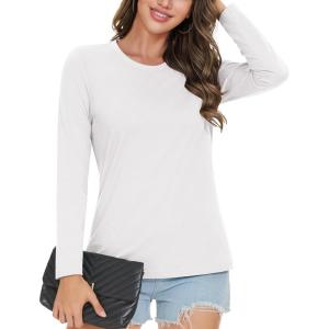 image:imageMAGCOMSEN Womens Cotton LongSleeve CrewNeck TShirt ClassicFit Shirt Soft Breathable Casual Tee Basic TopsAwhite