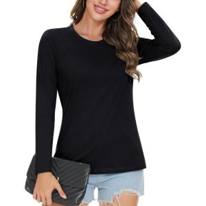 image:imageMAGCOMSEN Womens Cotton LongSleeve CrewNeck TShirt ClassicFit Shirt Soft Breathable Casual Tee Basic TopsBlack