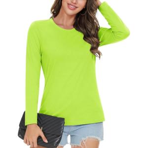 image:imageMAGCOMSEN Womens Cotton LongSleeve CrewNeck TShirt ClassicFit Shirt Soft Breathable Casual Tee Basic TopsFluorescent Green