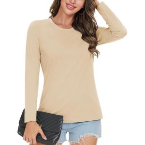 image:imageMAGCOMSEN Womens Cotton LongSleeve CrewNeck TShirt ClassicFit Shirt Soft Breathable Casual Tee Basic TopsLight Apricot