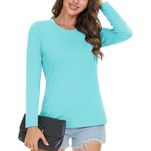 image:imageMAGCOMSEN Womens Cotton LongSleeve CrewNeck TShirt ClassicFit Shirt Soft Breathable Casual Tee Basic TopsLight Lakeblue