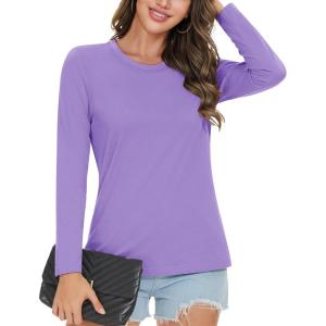 image:imageMAGCOMSEN Womens Cotton LongSleeve CrewNeck TShirt ClassicFit Shirt Soft Breathable Casual Tee Basic TopsLight Purple