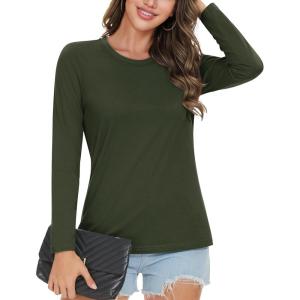 image:imageMAGCOMSEN Womens Cotton LongSleeve CrewNeck TShirt ClassicFit Shirt Soft Breathable Casual Tee Basic TopsZarmy Green