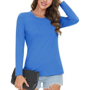 image:imageMAGCOMSEN Womens Cotton LongSleeve CrewNeck TShirt ClassicFit Shirt Soft Breathable Casual Tee Basic TopsZazure Blue