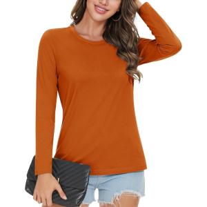 image:imageMAGCOMSEN Womens Cotton LongSleeve CrewNeck TShirt ClassicFit Shirt Soft Breathable Casual Tee Basic TopsZdeep Orange