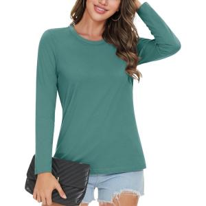 image:imageMAGCOMSEN Womens Cotton LongSleeve CrewNeck TShirt ClassicFit Shirt Soft Breathable Casual Tee Basic TopsZgray Green