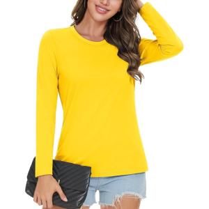 image:imageMAGCOMSEN Womens Cotton LongSleeve CrewNeck TShirt ClassicFit Shirt Soft Breathable Casual Tee Basic TopsZyellow
