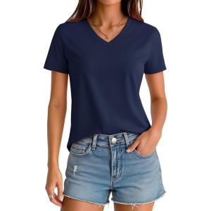 image:imageMAGCOMSEN Womens Cotton T Shirt VNeck Short Sleeve Shirt ClassicFit Casual Breathable Tee Summer Basic TopsNavy Blue