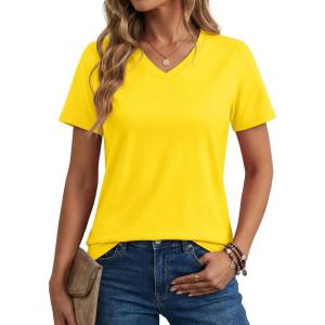 image:imageMAGCOMSEN Womens Cotton T Shirt VNeck Short Sleeve Shirt ClassicFit Casual Breathable Tee Summer Basic TopsYellow