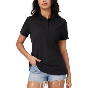 image:imageMAGCOMSEN Womens Polo Shirts Cotton 3Button Short Sleeve Collared Tops Summer Cool Shirt Uniform Casual ShirtsAblack