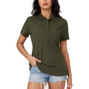 image:imageMAGCOMSEN Womens Polo Shirts Cotton 3Button Short Sleeve Collared Tops Summer Cool Shirt Uniform Casual ShirtsArmy Green