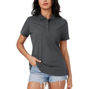 image:imageMAGCOMSEN Womens Polo Shirts Cotton 3Button Short Sleeve Collared Tops Summer Cool Shirt Uniform Casual ShirtsDark Grey