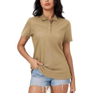 image:imageMAGCOMSEN Womens Polo Shirts Cotton 3Button Short Sleeve Collared Tops Summer Cool Shirt Uniform Casual ShirtsKhaki