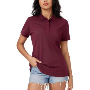 image:imageMAGCOMSEN Womens Polo Shirts Cotton 3Button Short Sleeve Collared Tops Summer Cool Shirt Uniform Casual ShirtsWine Red