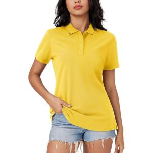 image:imageMAGCOMSEN Womens Polo Shirts Cotton 3Button Short Sleeve Collared Tops Summer Cool Shirt Uniform Casual ShirtsYellow