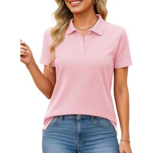 image:imageMAGCOMSEN Womens Polo Shirts Cotton Short Sleeve Shirt 3 Buttons Collared Shirts Summer Casual Wicking Golf TopsLightpink