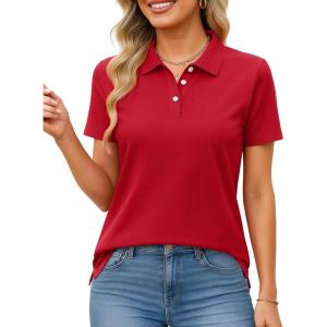 image:imageMAGCOMSEN Womens Polo Shirts Cotton Short Sleeve Shirt 3 Buttons Collared Shirts Summer Casual Wicking Golf TopsRed