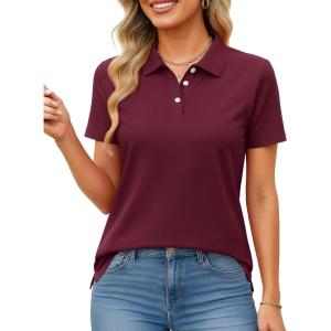 image:imageMAGCOMSEN Womens Polo Shirts Cotton Short Sleeve Shirt 3 Buttons Collared Shirts Summer Casual Wicking Golf TopsWine Red