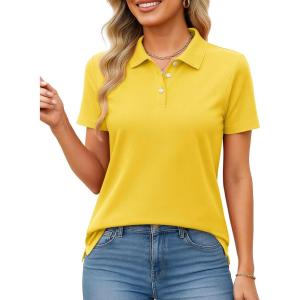 image:imageMAGCOMSEN Womens Polo Shirts Cotton Short Sleeve Shirt 3 Buttons Collared Shirts Summer Casual Wicking Golf TopsYellow