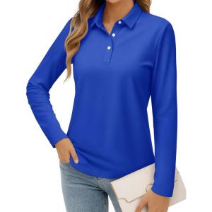 image:imageMAGCOMSEN Womens Polo Shirts Long Sleeve Cotton Collared T Shirt Golf Shirt Business Casual Tee Uniform Tops 3ButtonBright Blue