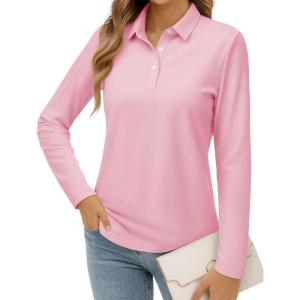 image:imageMAGCOMSEN Womens Polo Shirts Long Sleeve Cotton Collared T Shirt Golf Shirt Business Casual Tee Uniform Tops 3ButtonLight Pink