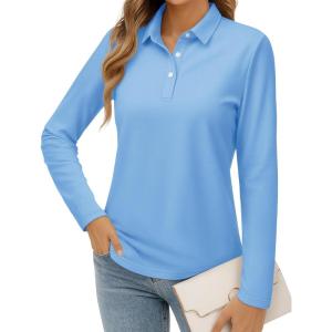 image:imageMAGCOMSEN Womens Polo Shirts Long Sleeve Cotton Collared T Shirt Golf Shirt Business Casual Tee Uniform Tops 3ButtonWaterfall Blue
