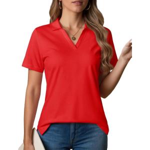 image:imageMAGCOMSEN Womens Polo Shirts VNeck Short Sleeve UPF 50 Sun Protection Collared Golf Shirt Work Summer TopsAtruered