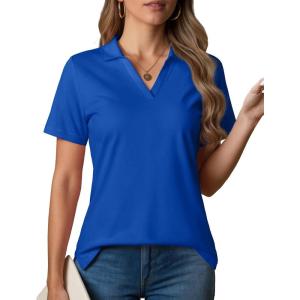 image:imageMAGCOMSEN Womens Polo Shirts VNeck Short Sleeve UPF 50 Sun Protection Collared Golf Shirt Work Summer TopsColorblue