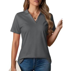 image:imageMAGCOMSEN Womens Polo Shirts VNeck Short Sleeve UPF 50 Sun Protection Collared Golf Shirt Work Summer TopsDark Grey
