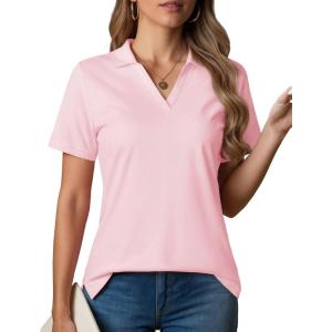 image:imageMAGCOMSEN Womens Polo Shirts VNeck Short Sleeve UPF 50 Sun Protection Collared Golf Shirt Work Summer TopsLightpink
