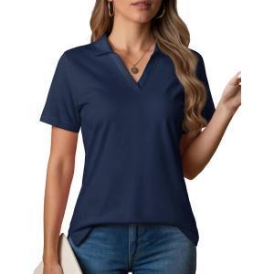 image:imageMAGCOMSEN Womens Polo Shirts VNeck Short Sleeve UPF 50 Sun Protection Collared Golf Shirt Work Summer TopsNavy
