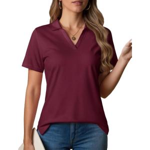 image:imageMAGCOMSEN Womens Polo Shirts VNeck Short Sleeve UPF 50 Sun Protection Collared Golf Shirt Work Summer TopsWinered