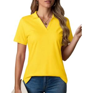 image:imageMAGCOMSEN Womens Polo Shirts VNeck Short Sleeve UPF 50 Sun Protection Collared Golf Shirt Work Summer TopsYellow