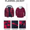 image:imageMAGCOMSEN Mens Quilted Lined Flannel Hoodie Jacket Cotton Button Down Shirt Jacket Long Sleeve Plaid Shirt ShacketNavy red