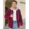 image:imageMAGCOMSEN Mens Quilted Lined Flannel Hoodie Jacket Cotton Button Down Shirt Jacket Long Sleeve Plaid Shirt ShacketNavy red