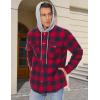 image:imageMAGCOMSEN Mens Quilted Lined Flannel Hoodie Jacket Cotton Button Down Shirt Jacket Long Sleeve Plaid Shirt ShacketNavy red