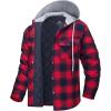 image:imageMAGCOMSEN Mens Quilted Lined Flannel Hoodie Jacket Cotton Button Down Shirt Jacket Long Sleeve Plaid Shirt ShacketNavy red