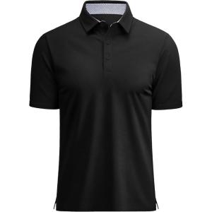 image:imageMAGCOMSEN Mens Polo Shirts Short Sleeve Cotton Pique 3 Button Classic Fit Casual TShirt Performance Golf Shirts1 Black