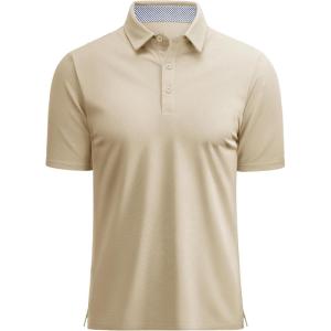 image:imageMAGCOMSEN Mens Polo Shirts Short Sleeve Cotton Pique 3 Button Classic Fit Casual TShirt Performance Golf Shirts3 Khaki