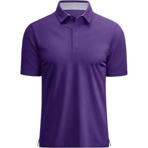 image:imageMAGCOMSEN Mens Polo Shirts Short Sleeve Cotton Pique 3 Button Classic Fit Casual TShirt Performance Golf Shirts6 Purple