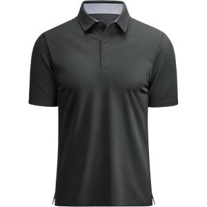 image:imageMAGCOMSEN Mens Polo Shirts Short Sleeve Cotton Pique 3 Button Classic Fit Casual TShirt Performance Golf Shirts7 Dark Grey