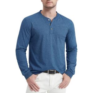 image:imageMAGCOMSEN Henley T Shirt for Men Long Sleeve Casual Shirt Button Down Cotton Summer Tops Work TShirts Medium BlueL