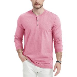 image:imageMAGCOMSEN Long Sleeve Henley Shirts for Mens Fall Shirts Cotton Casual Shirts Grey Pink L